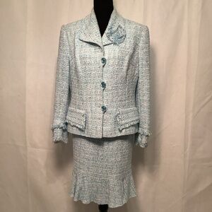 Designer Barbara Bates women tweed blend suit fringe Peplum vintage lined Sz 10